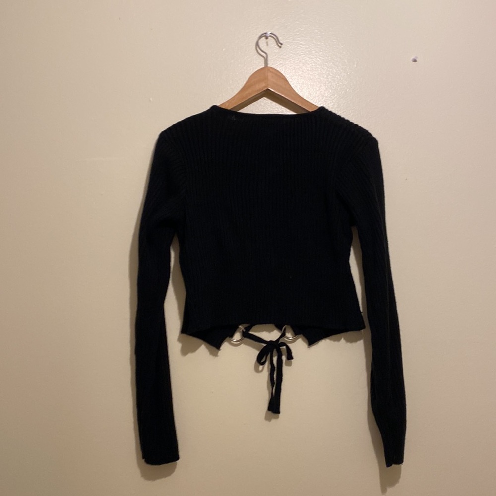 THE RAGGEST PRIEST BLACK D-RING LACE UP TOP / CARDIGAN SWEATER. Size M - Picture 5 of 11